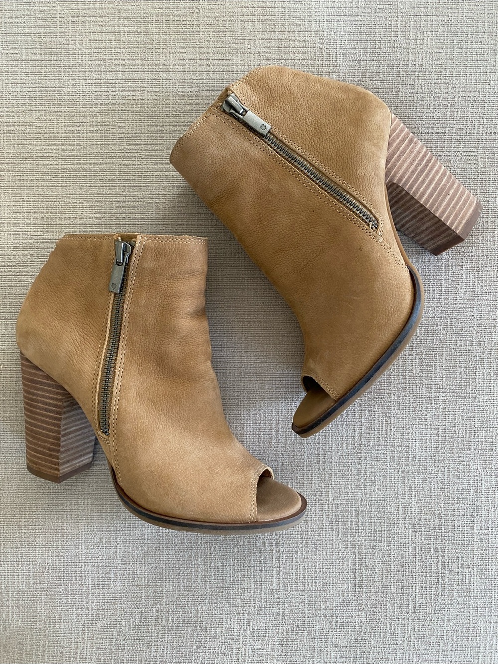 Lucky Brand Tan Suede Peep-Toe Ankle Booties